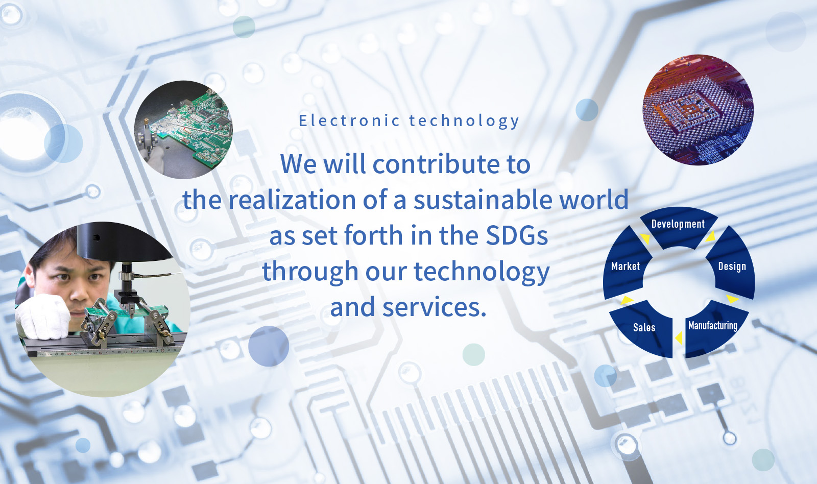 We will contribute to the realization of a sustainable world as set forth in the SDGs through our technology and services.